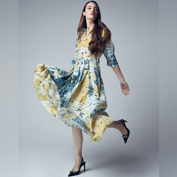 Falguni Shane Peacock Yellow Divine Long Maxi Dress, NWT, Size M - Picture 2 of 16